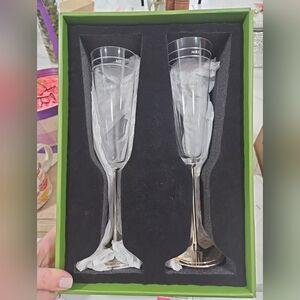 kate spade new york Darling Point Silver Plated Toasting Flutes G9299 Set of 2